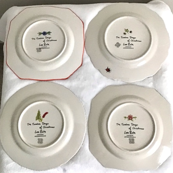 Anthropologie Lou Rota Handpainted Glazed Decaled Set of Four Plates New In Box - Picture 2 of 11